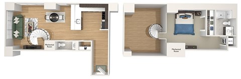 Floor plan for 1 bed, 1.5 baths, 960 sqft